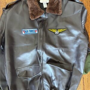 Brown Faux Leather Aviator Jacket
